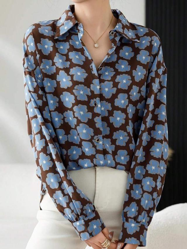 casual loose retro floral pattern long sleeve shirt