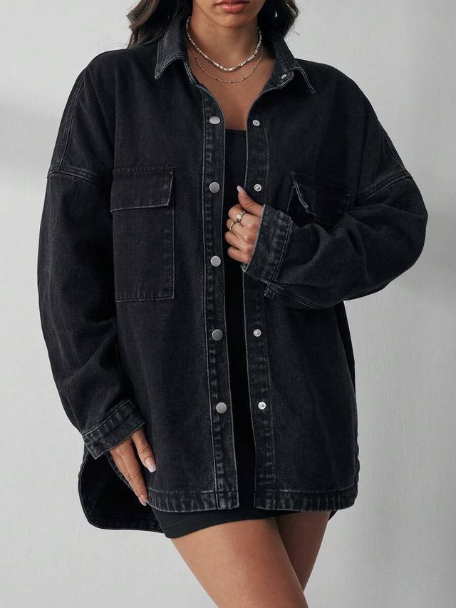 oversized black denim shirt jacket
