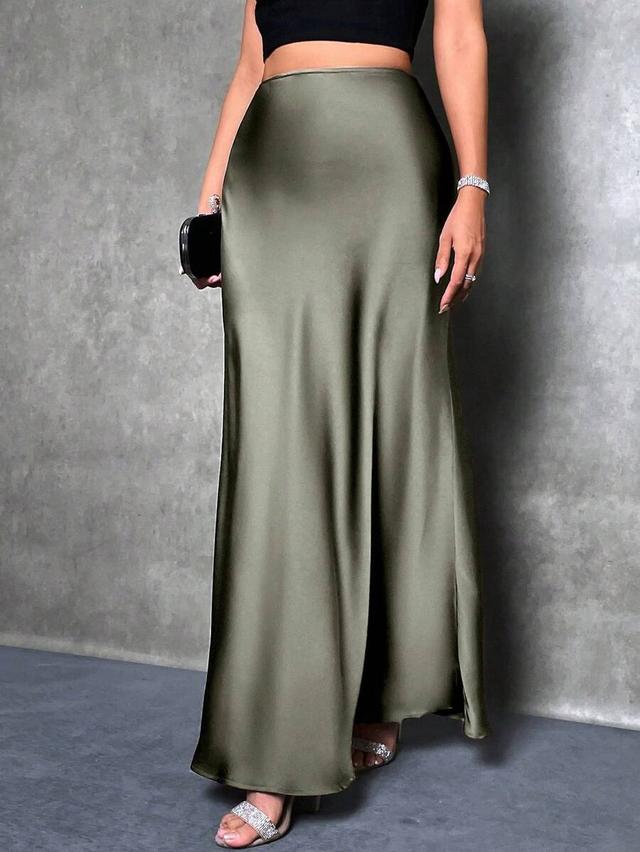 elegant bean green satin mermaid hemline skirt