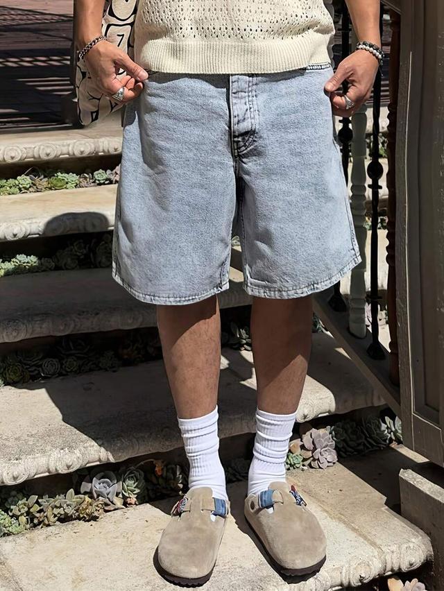 men's light wash denim casual shorts