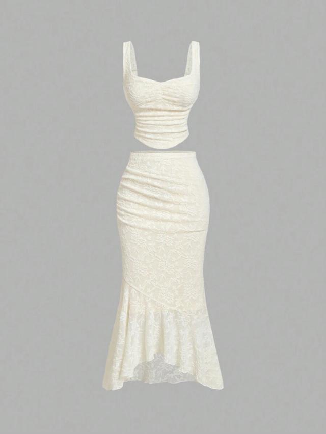 off-white lace corset vest and fishtail skirt set