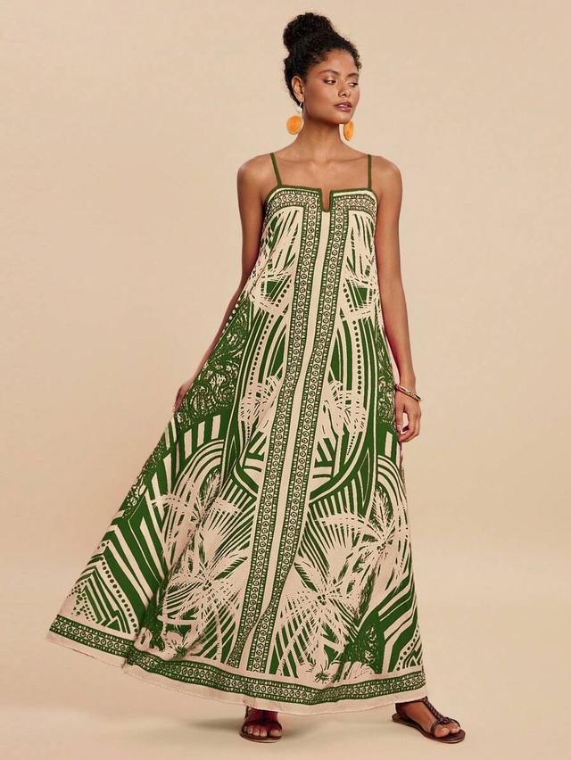 travachic loose spaghetti strap palm tree print dress