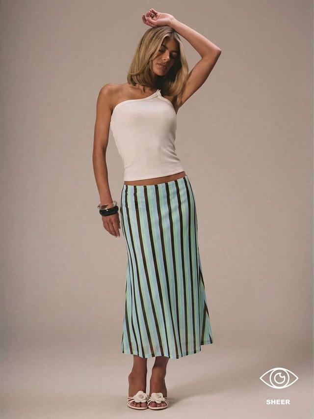striped mesh midi skirt in pastel tones