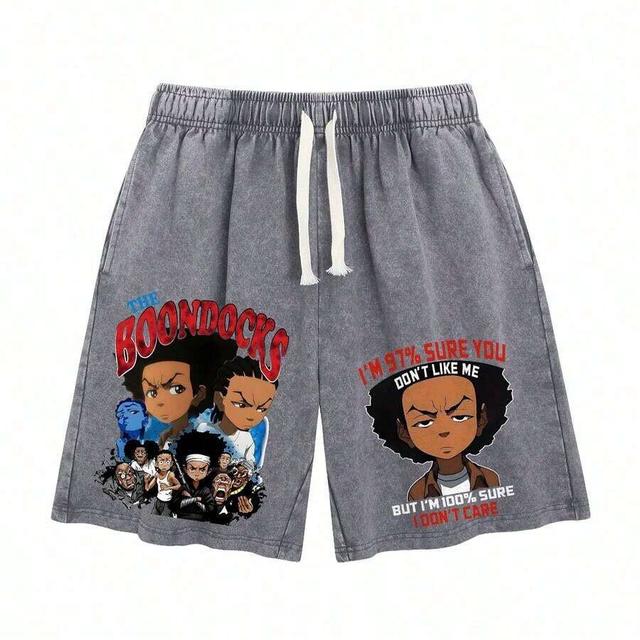 grey boondocks anime graphic print grey casual shorts