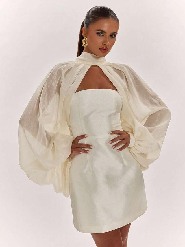 apricot puff sleeve organza blouse and bandeau mini dress