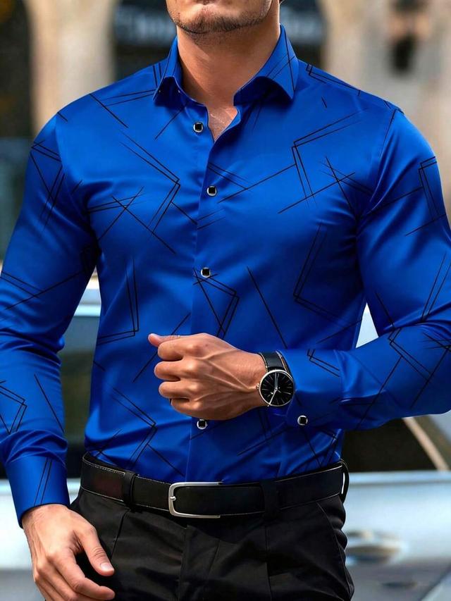 men's royal blue geometric print long sleeve shirt