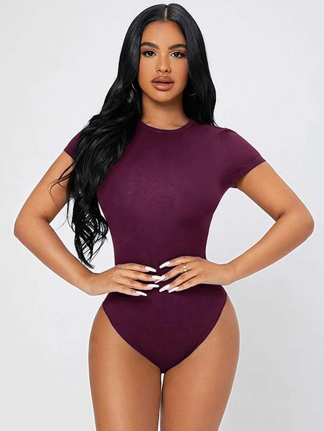 solid purple slim fit short sleeve bodysuit