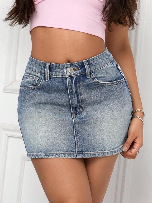 classic blue denim mini skirt