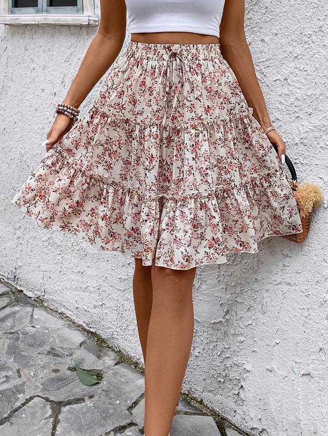 floral print mini skirt with frill trim
