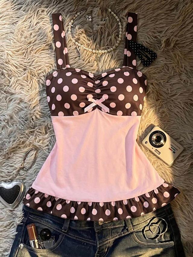 y2k polka dot crop top with bow detail