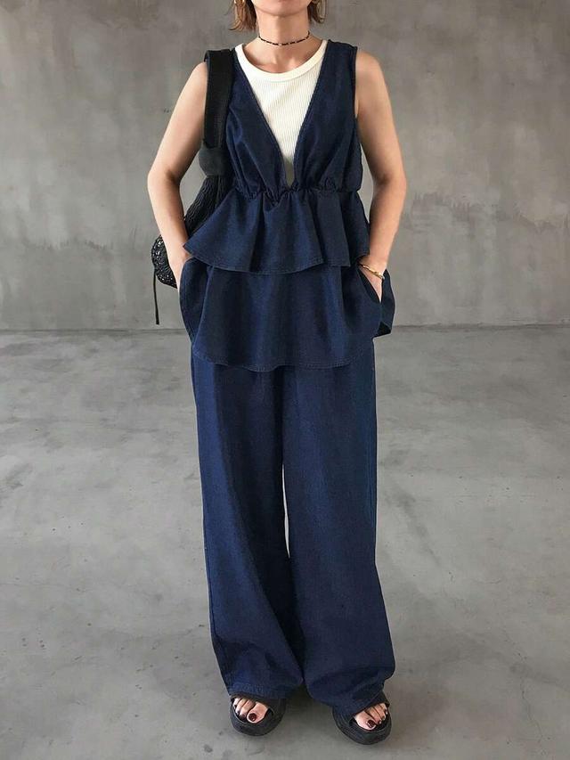 double ruffle hem denim camisole