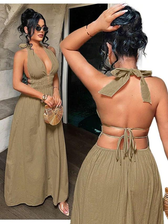 olive green tropical deep v neck ruched dress
