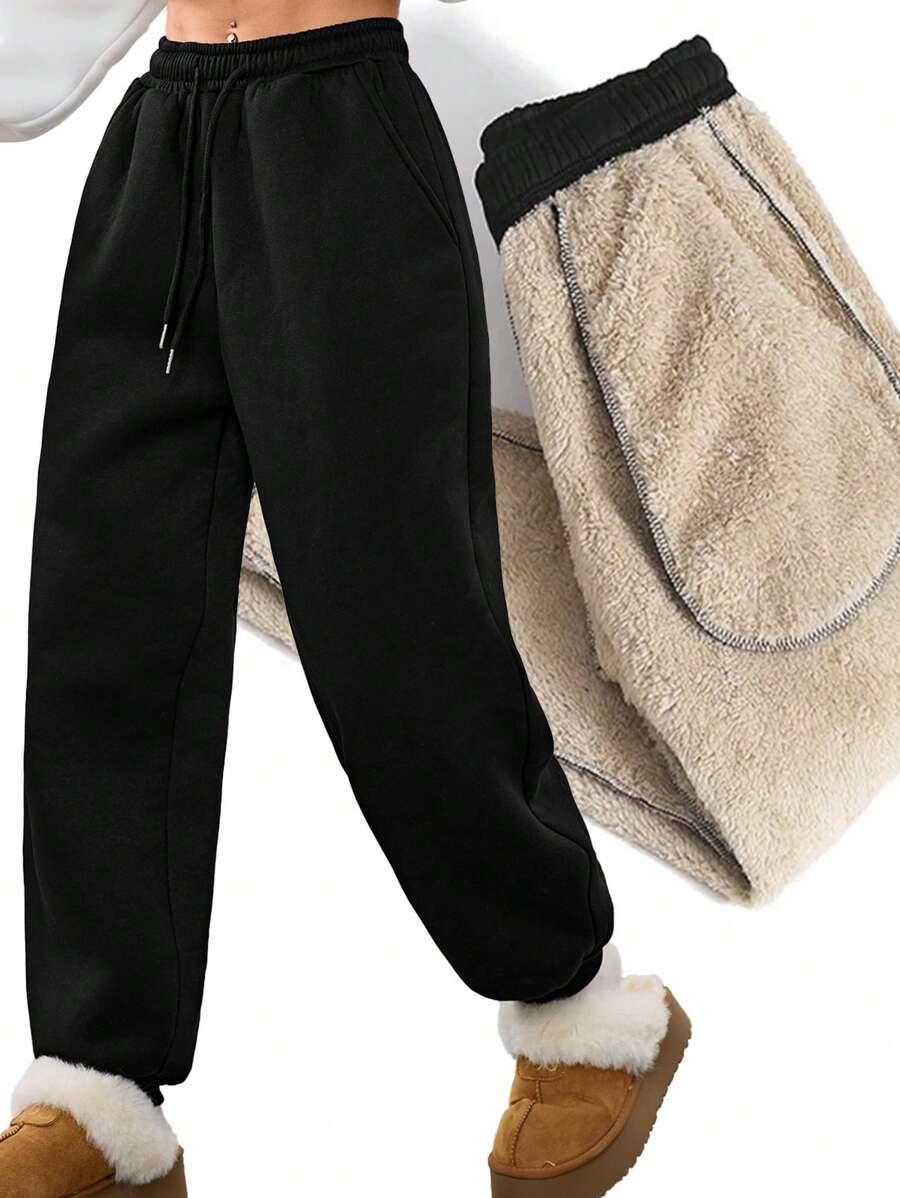 black coolane women's solid black drawstring waist casual sweatpants