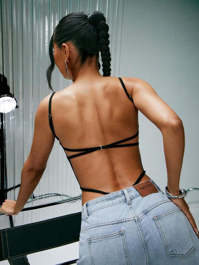 black backless strappy bodysuit