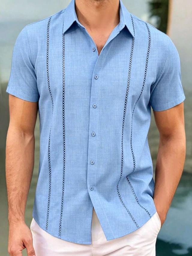 men's light blue casual short sleeve guayabera shirt