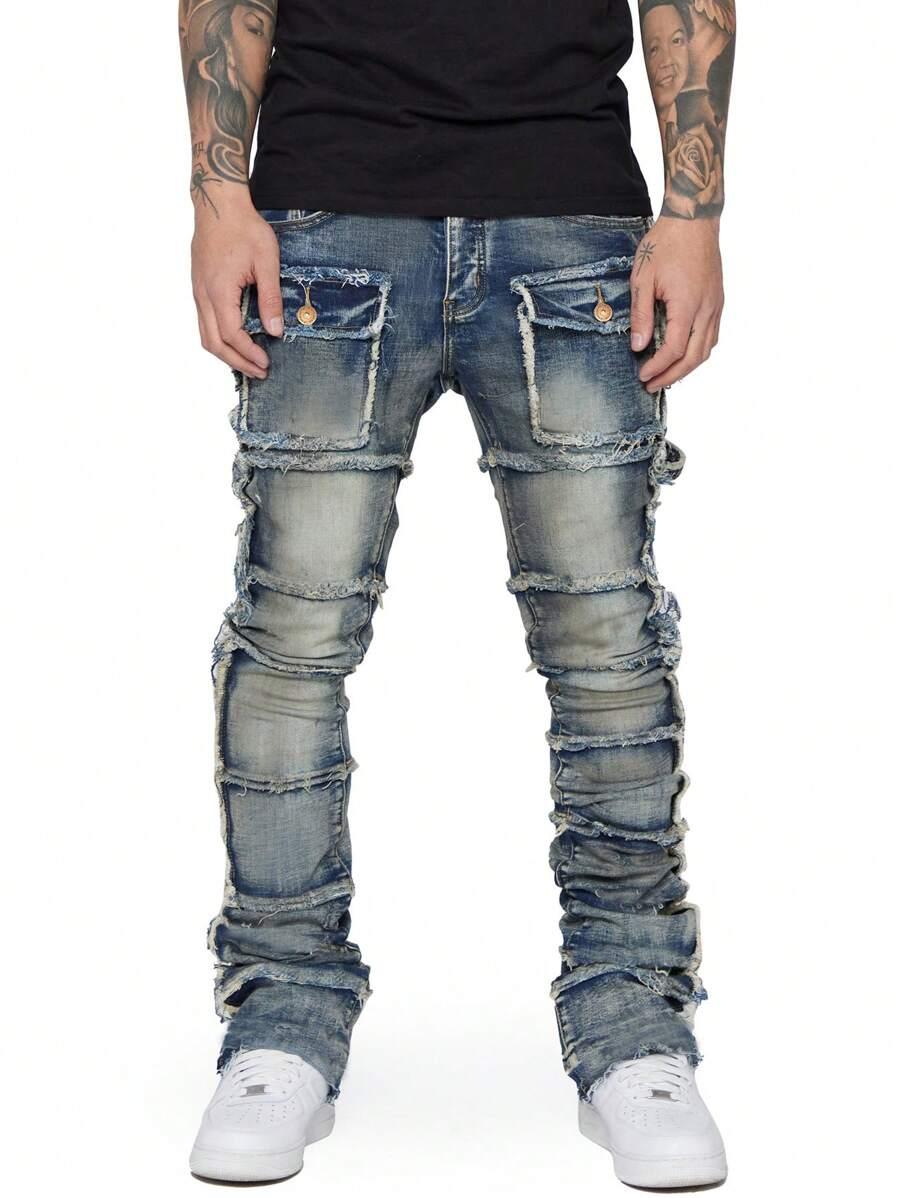 men's distressed slim fit ombre pocket casual jeans