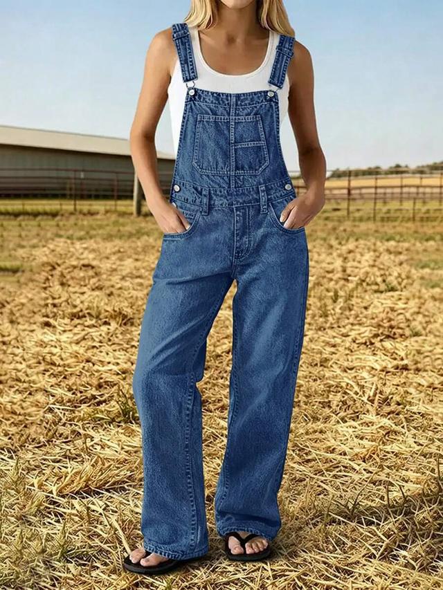 washed blue denim overalls for women