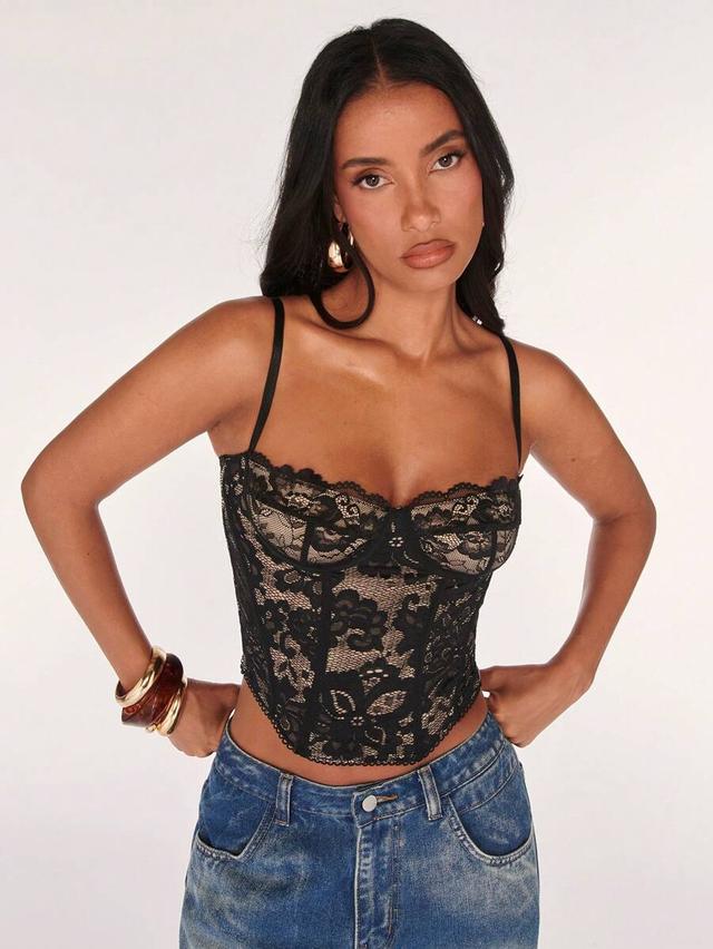black lace sheer corset camisole top