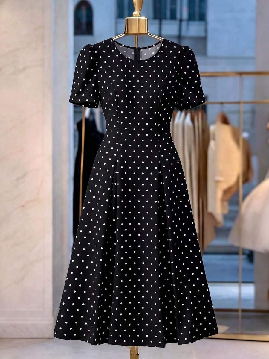 black and white polka dot vintage a-line dress