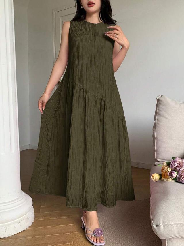 feyla asymmetrical loose fit olive green summer dress