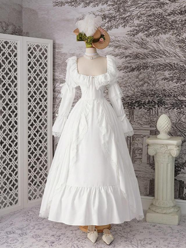 white vintage style greek goddess long sleeve dress