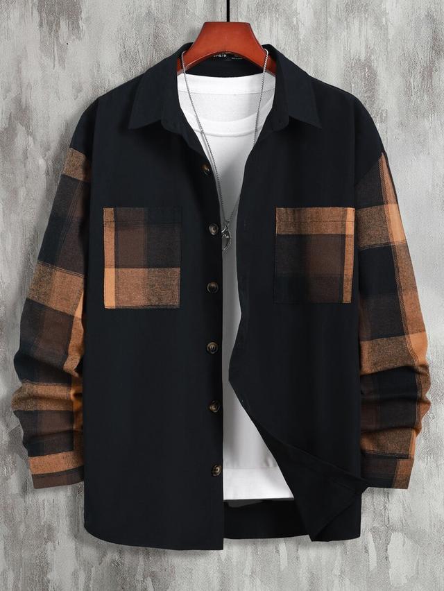 black and brown plaid long sleeve casual shirt