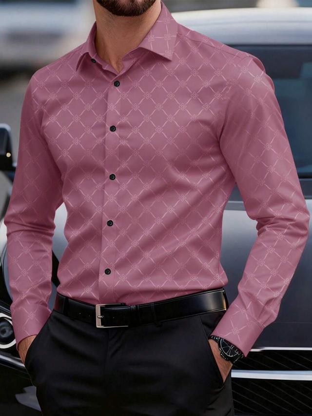 burgundy patterned long sleeve slim fit dress shirt