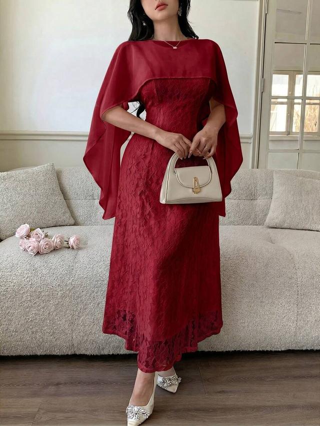 burgundy vintage french lace overlay midi dress