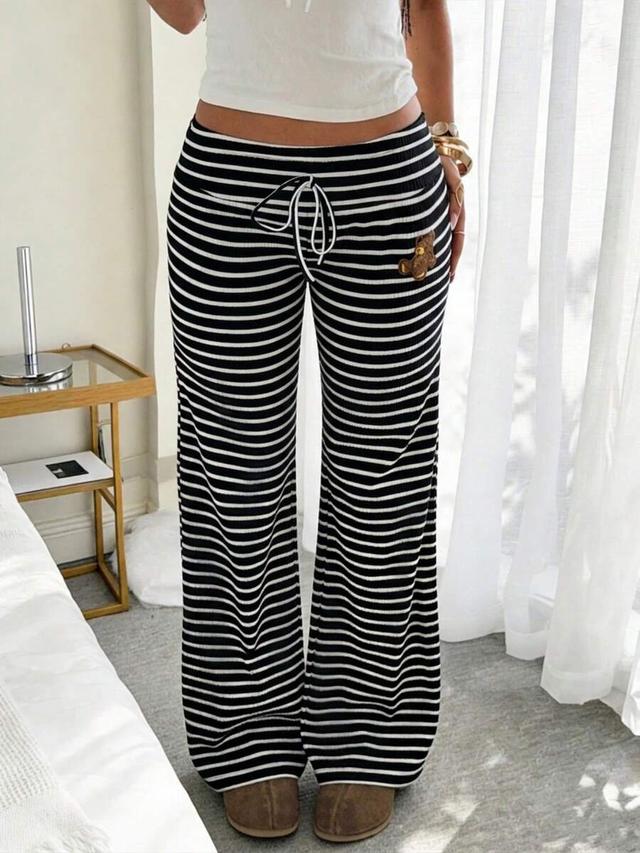 striped plush bear pattern low waist wide leg pants