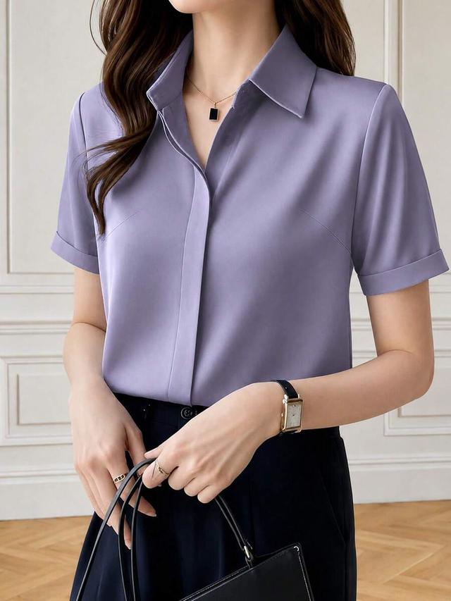 lavender silk short sleeve dressy chic satin shirt