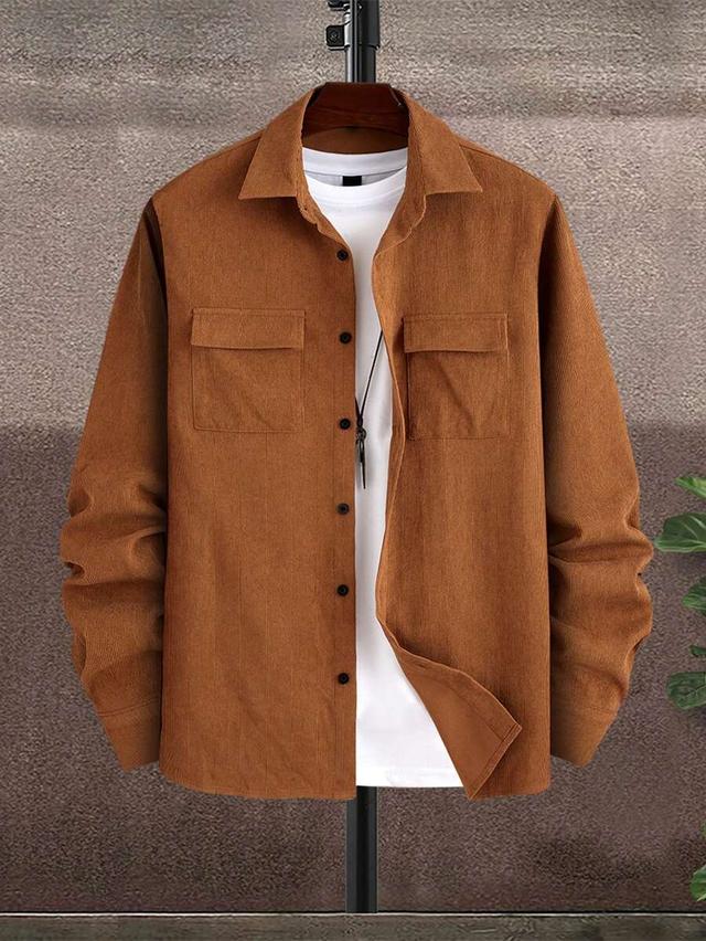 brown corduroy button front long sleeve shirt