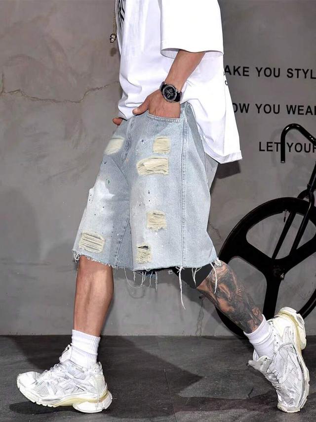 men's distressed washed vintage denim bermuda shorts