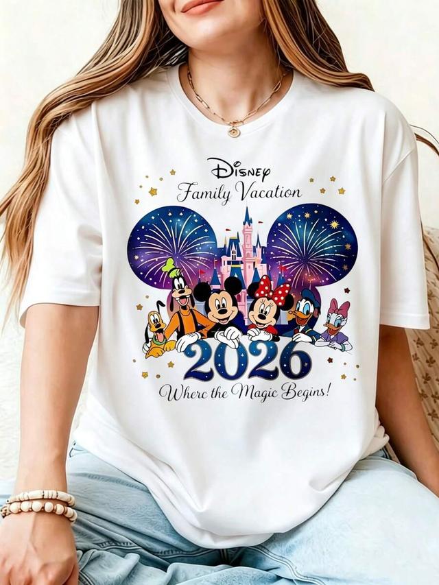 casual disney family vacation 2026 white graphic t-shirt
