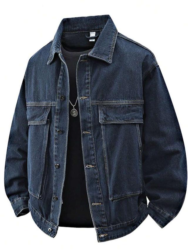 dark wash denim workwear jacket with large pockets