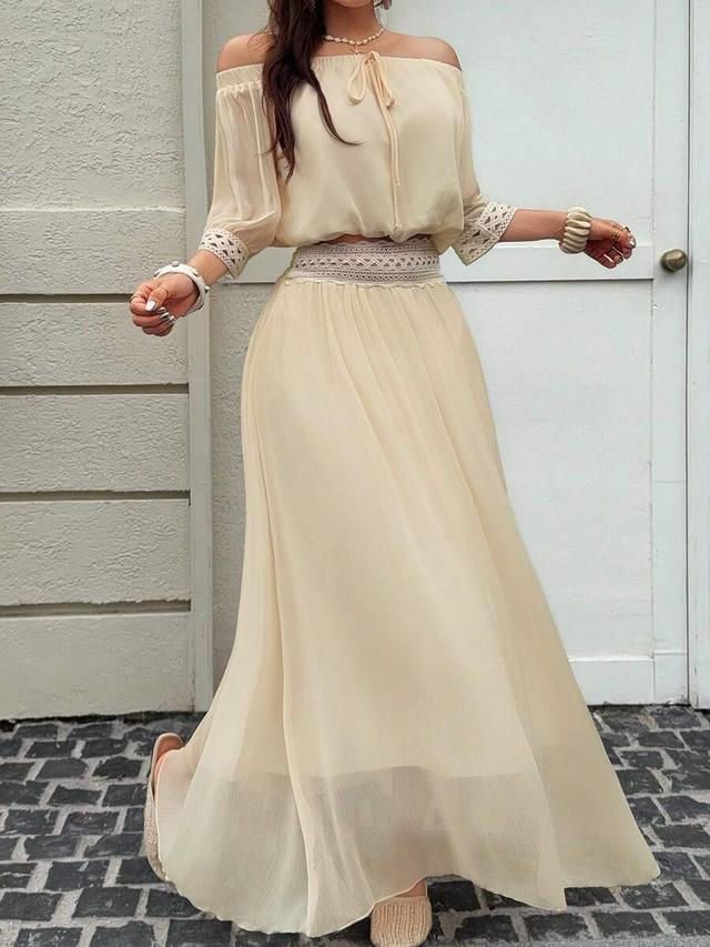 beige chiffon maxi skirt with crochet waist detail