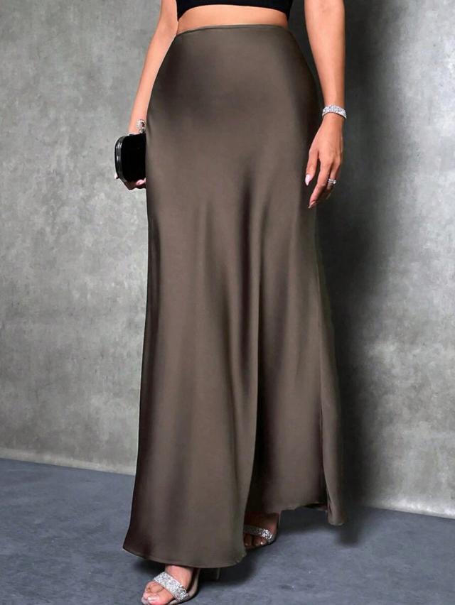 coffee brown satin mermaid hem petite skirt