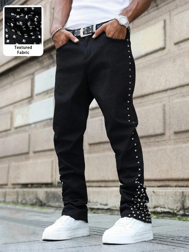 black denim jeans with silver rivet stud detailing
