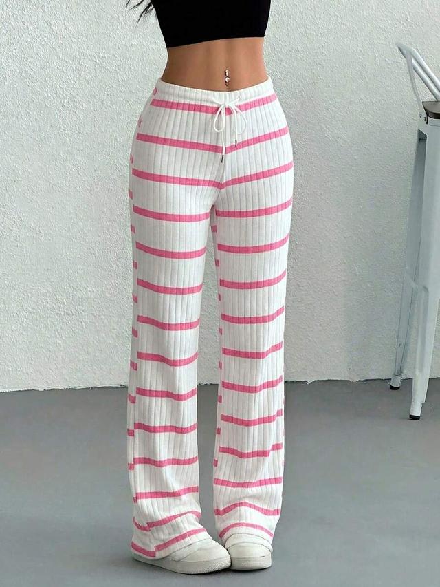 fuchsia striped ribbed drawstring waist lounge pants