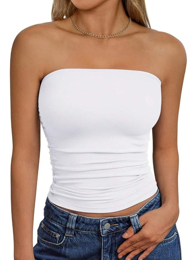 solid white bandeau casual backless fitted cropped top