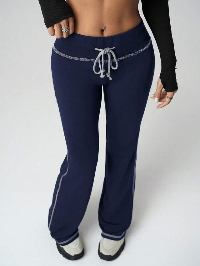 navy blue low-waist drawstring casual sweatpants