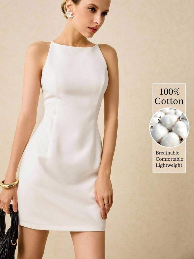 minimalist solid white cotton sleeveless short dress