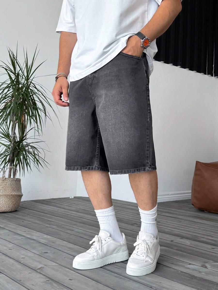 casual water-washed denim bermuda jorts