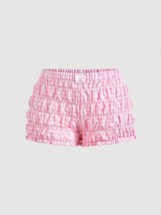 pink gingham ruched micro bloomer shorts