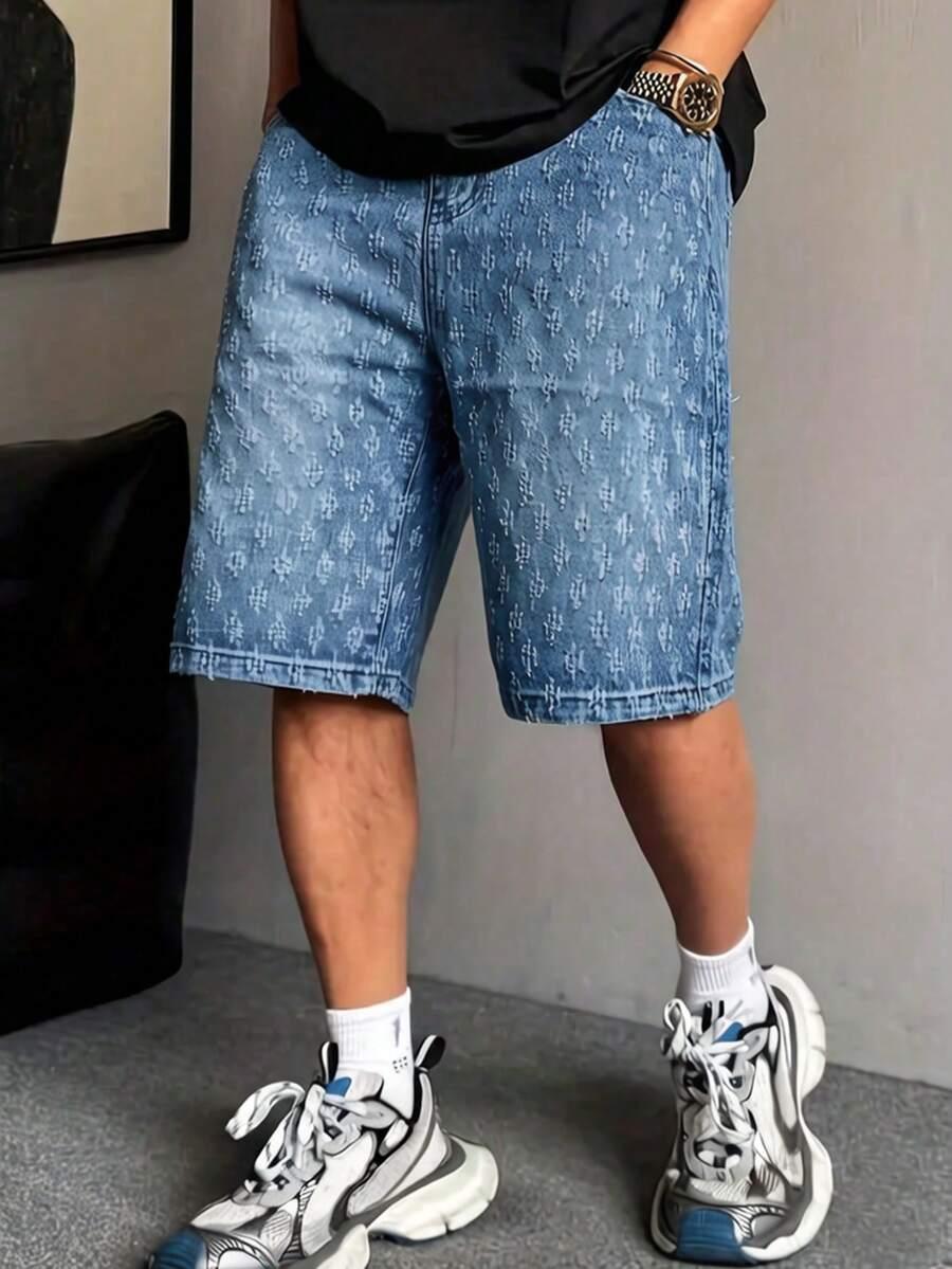 men's fashionable blue crochet denim shorts