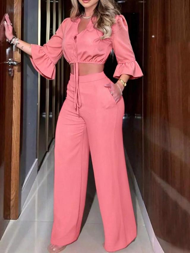 women's elegant solid pink wide leg trousers