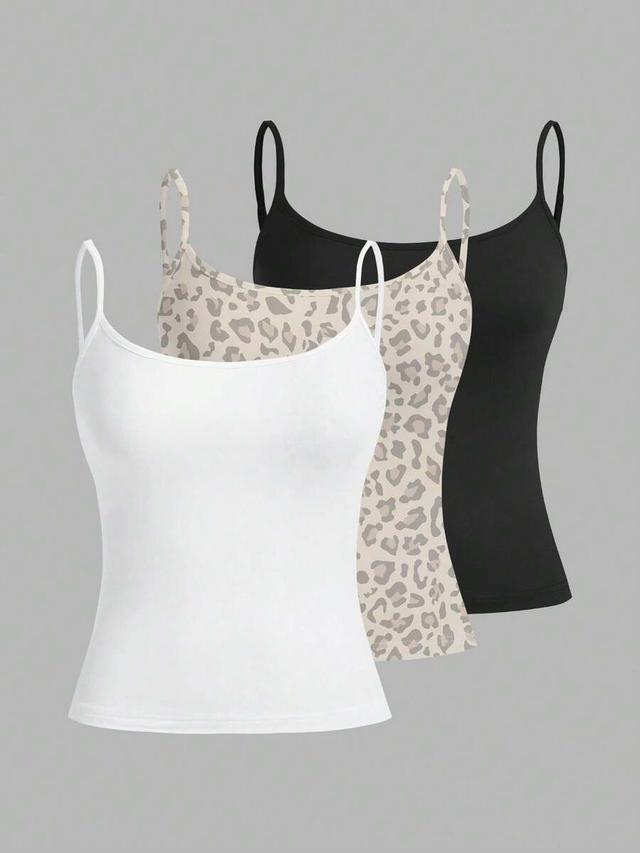 white minimalist leopard print and solid camisole set