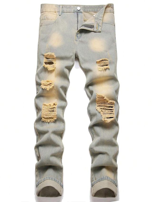 men's blue distressed denim jeans emo style