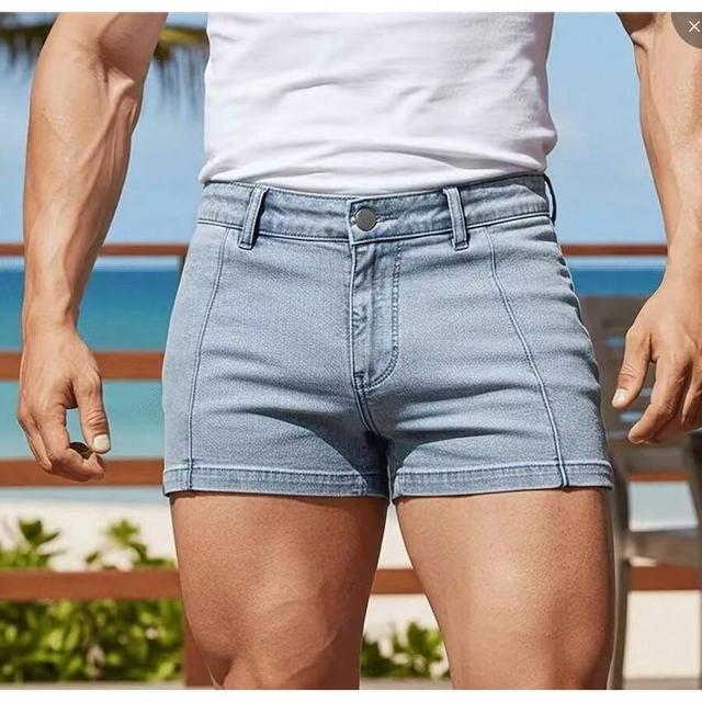 men's slim fit light wash denim shorts