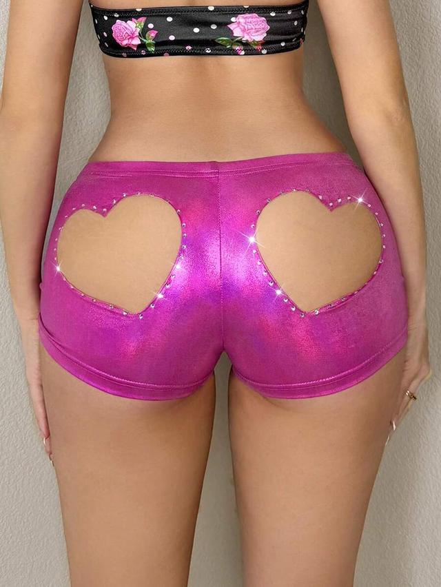 sweetina heart cutout rhinestone embellished ultra low rise shorts