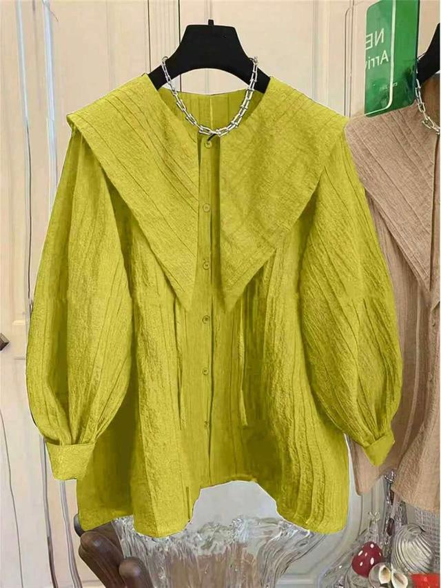 black pleated long sleeve button front sailor collar shirt